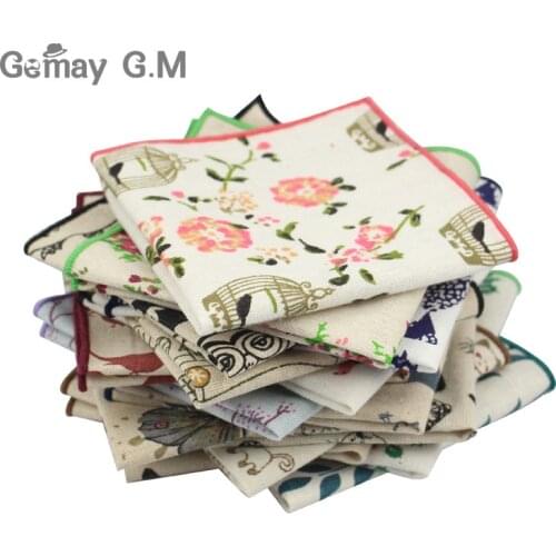 Brand Floral Printed Pocket Square for Mens Fashion Linen Handkerchiefs Wedding Party Groom Suits Pocket Towel Casual Hanky