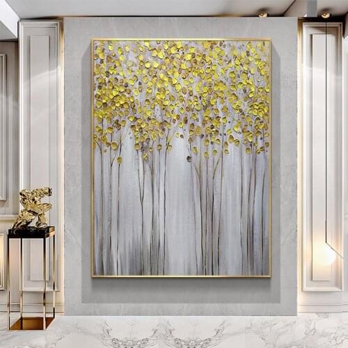 Pure Hand-Painted Oil Painting Porch Painting Hanging Painting Living Room Decoration Canvas Painting Golden Rich Tree Unframed