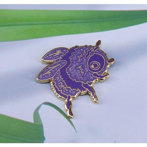 Purple bee enamel pin fantasy glitter brooch cute honeybee badge