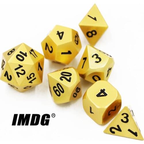 IMDG 7pcs/set Creative RPG Game Dice Polyhedron Metal Dice DND Pearl Gold Color Digital Game Dice
