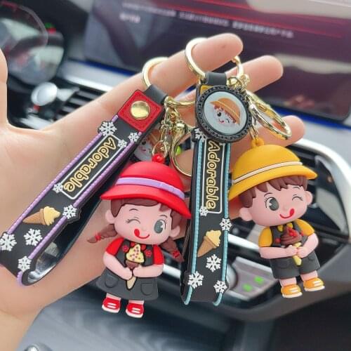 Creative cute ice cream boy girl key chain cartoon tide car bag key chain ring pendant gift