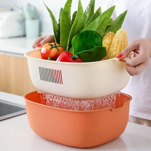 Kitchen Double Plastic Colander Drain Basket Fruit Vegetable Washing Strainer Collapsible Drainer Kitchen Tool