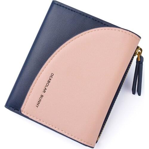 Hot Sale Contrast Color Zipper Patchwork Women Wallets Small Purse Lady Card Bag for Woman Day Clutch Female Money Clip Wallet