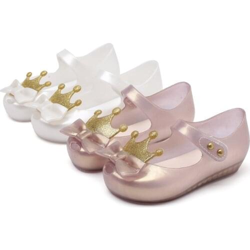 Mini Melissa Summer Crown Bowknot PVC Jelly Sandals Girls Fish Mouth Beach Shoes Lightweight