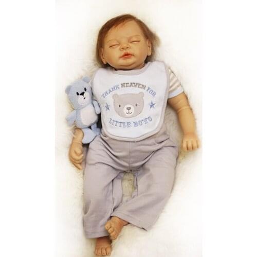 Nicery 20-22inch 50-55cm Bebe Reborn Doll Soft Silicone Boy Girl Toy Reborn Baby Doll Gift for Child Small Blue Bear Blue Bib