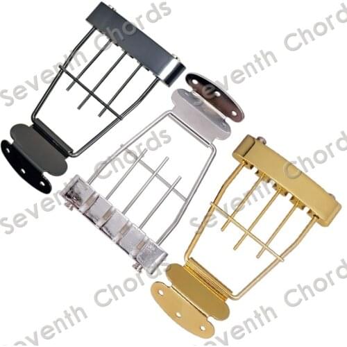 A Set Trapeze 4 String Archtop Tailpiece Bridge for Hollow Semi Hollow Bass Guitar With Wired Frame - Chrome & Black & Gold
