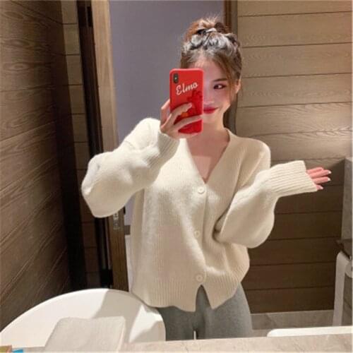 2020 Autumn Winter Korean Knitted Cardigan Women Casual Sweater Women Female Cardigans V-Neck Long Sleeve Ladies Coat Jacket