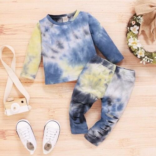 Autumn Baby Girl Boy Outfits Tie Dye Printed Long Sleeve Blouse+Pants Casual Costume Set