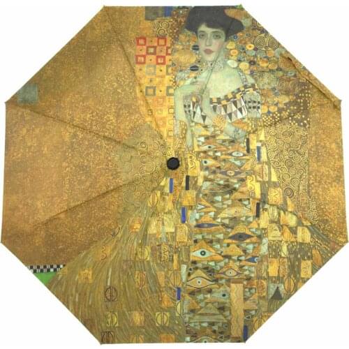 Fully Automatic Women Rain Umbrella Gustav Klimt Oil Painting Umbrella Three Folding Portable Umbrella Sun Protection Parasol