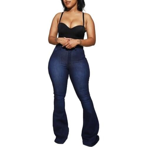 High-waisted straight jeans Fashion womens stretch denim trousers