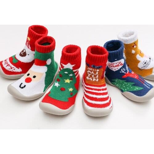 Christmas Socks Winter Terry Thickened Cartoon Baby Shoes Non-slip Floor Christmas Socks Baby Anti-skid Toddlers Red Floor Socks