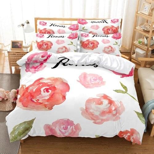 Pink Rose Plants Fashion Bedding Set Modern 3D Print Comforter Luxury Queen King Single Size Duvet Cover Set Home Textile Decor