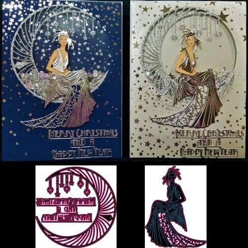 Merry Christmas Moon Star Goddess Happy New year Happy Metal cutting dies Mould DIY scrapbook Photo album Handicrafts Mold