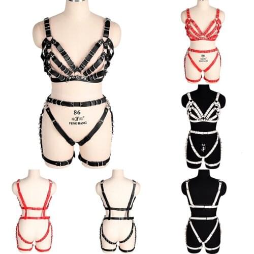 Sexy Leather Harness Set for Women O-ring Thigh Leg Loop Bondage Suspender Belts Waist Band Garter Goth Punk Full Body