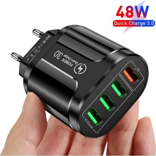48W USB Charger Fast Charge QC 3.0 Wall Charging For iPhone 12 11 Samsung Xiaomi Mobile 4 Ports EU US Plug Adapter Travel