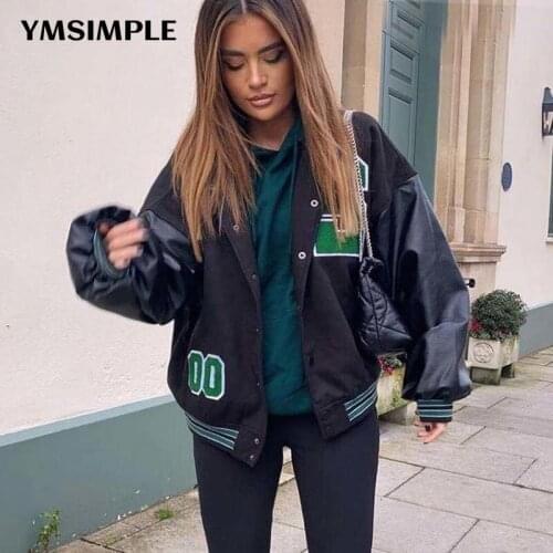 SHENMANQIXING Women's Leather Bomber Jackets