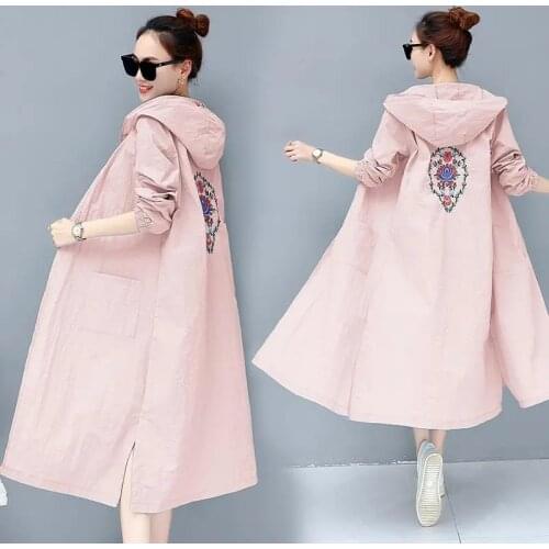 Sunscreen Clothing Women Embroidered 2021 Summer New Mid-Length Coat Hooded Ultra-Thin UV Protection Cardigan Female Jacket A45