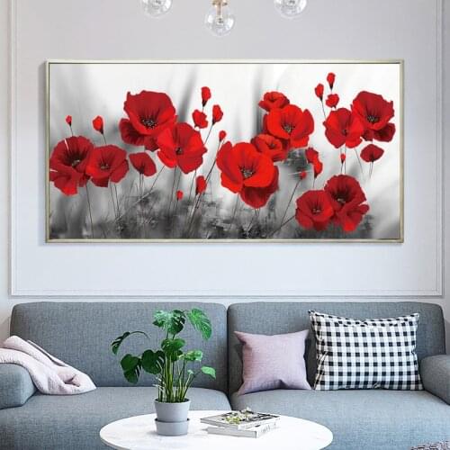 Modern Flowers Poster Print Wall Art Canvas Painting Red Poppy Flower Picture on the Wall for Living Room Home Decor No Frame