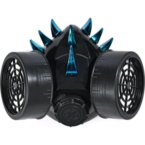 Steampunk Respirator 2 Canisters 1 Valve Rave Cos Blue Horn Spikes Punk Industrial Rivets Masks Party Festival Retro Mask