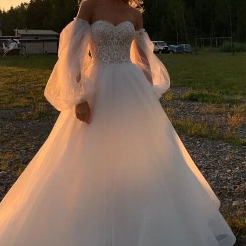 Bridal Sleeves White tulle Puff Sleeves Wedding Arm Cover Decorate Detachable Bridal Bicep Off-shoulder Wedding Accessories 2021