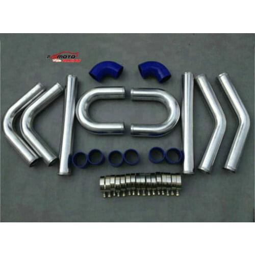 57mm Full Aluminum Universal Intercooler Turbo Piping blue hose T-Clamp 2.25"
