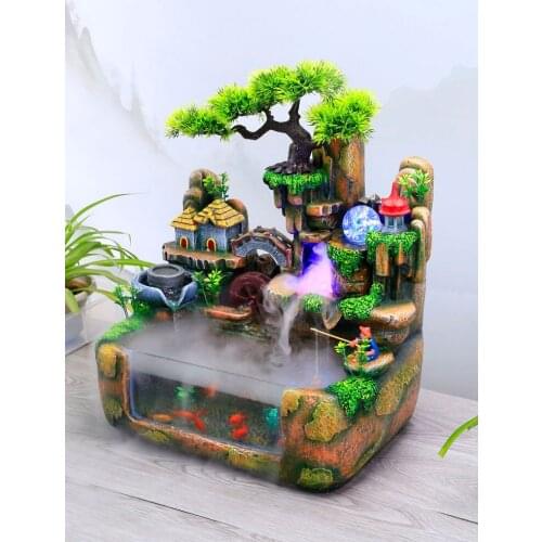 TT Creative Gift Fengshui Wheel Artificial Mountain and Fountain Fish Tank Office Decoration