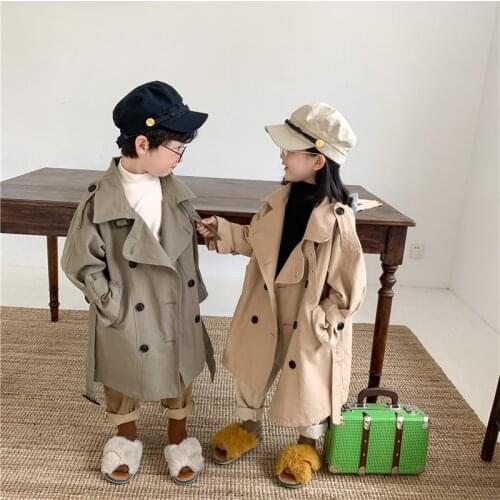 Childrens Autumn Coat 2021 New Boys and Girls Simple Long Windbreaker Big Turn-down Collar Fashion Jacket Kids Coats Boys