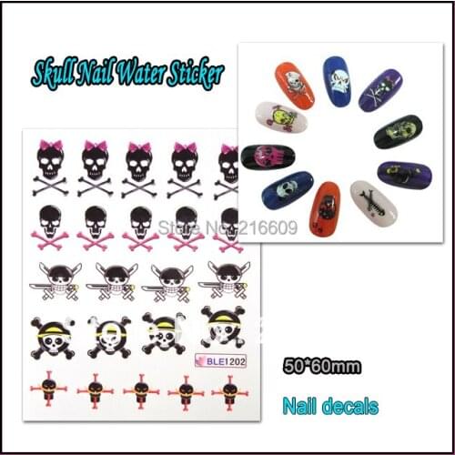 Nail Supply 22Sheets/Lot Skull ONE PIECE Nail Water Sticker DIY Pirates Designs Applique Sticker Tips Mix 11Styles BLE1192-1202