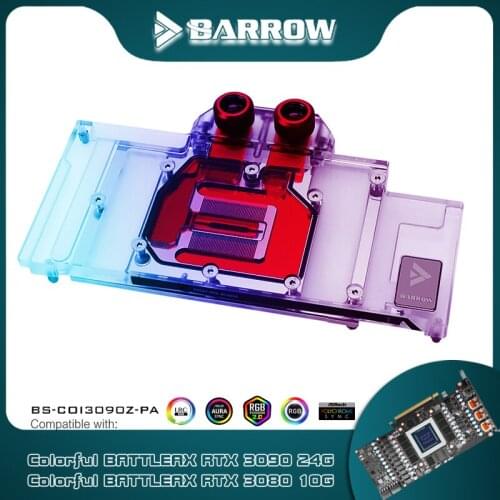 Barrow GPU Water Block For Colorful Battle AX RTX 3090 Graphics Card Radiator, 5V Motherboard AURA SYNC BS-COI3090Z-PA