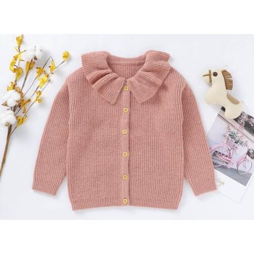 Pudcoco Toddler Baby Girl Clothes Warm Lovely Long Sleeve Ruffle Collar Button Up Knit Coat Outerwear Baby Girls Cardigan