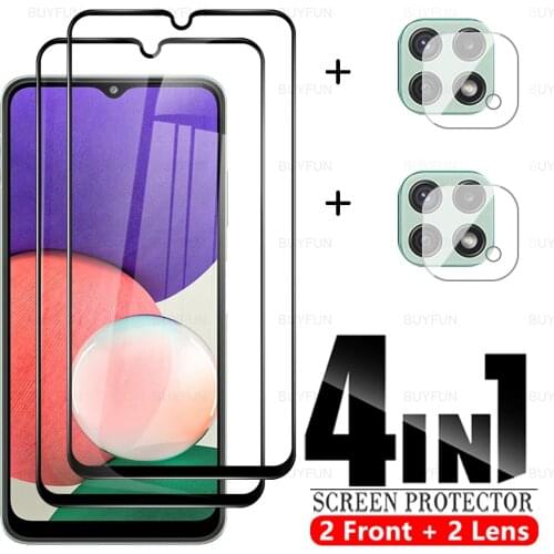 4in1 Full Cover Protective Glass Case For Samsung A22 A 22 5G Samsun A32 A42 A52 A72 4G 5G A21 21s A12 Camera Lens Protector