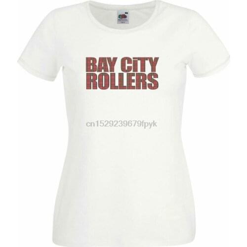 Ladies White 1970s Bay City Rollers Tartan Scottish Pop Rock Band T-Shirt