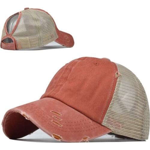 Womens Mesh Ponytail Baseball Cap Adjustable Broken Hat
