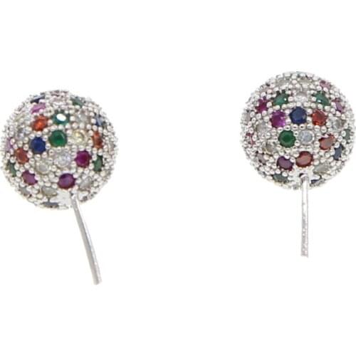 2019 new silver Color Copper Multicolor Cubic Zirconia Round Disco CZ Ball Stud Earrings Womens party Fashion rainbow Jewelry