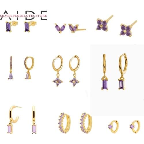 AIDE 925 Sterling Silver Warter Drop Hoop Earrings For Women Purple Color Earrings 2021 Trend Fashion Jewelry Pendientes Mujer