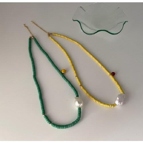 2021 Vintage Bohemia Choker Necklace Baroque Pearl Mix Coconut Shell Glass Beads Necklace For Women Girls Trendy Jewelry Gift