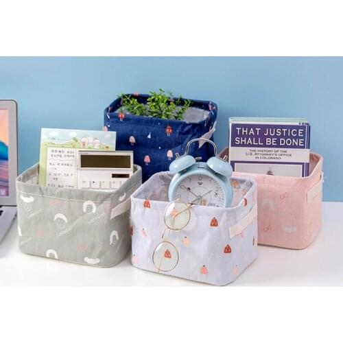 1pcs Sundries Storage Basket Multi-Function Cartoon Pattern Multicolor Desktop Storage Box Lmitation Linen Home Organizer