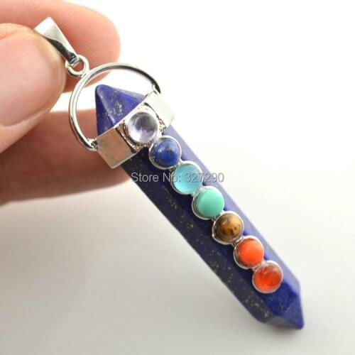 10pcs New Arrival Lapis Lazuli Hexagon Pendant With Coin Beads Paved 50mm Long Jewelry