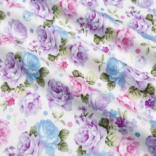 160cm Width Pink Purple Blue Blooming Flowers Printed 100% Cotton Fabric Floral Fabric Patchwork baby cloth apparel home decor