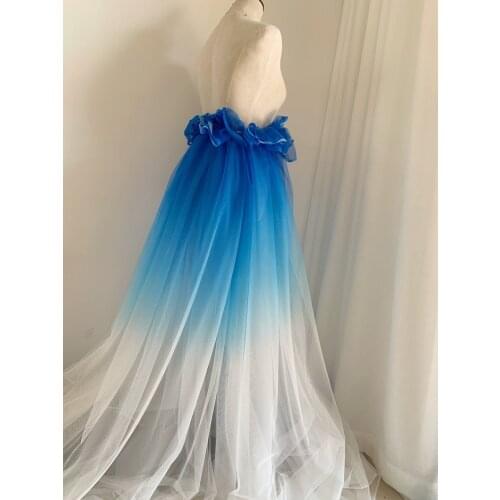 3 Yards Dip Dye Style Tulle Fabric With Ombré Colors Blue To White Gradient Color