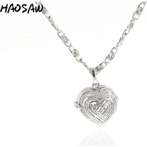 30mm Palaeo Rhodium Necklace Overlap Heart Shape Hollow Cage Retro For Women Jewelry Gift Necklact Fashion Pendnt Findings