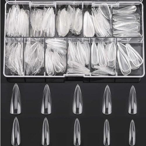 500 Pcs/Box Long Ballerina Nails Clear Coffin French Fake Nails Tips ABS Full/Half Cover Pointed False Nails