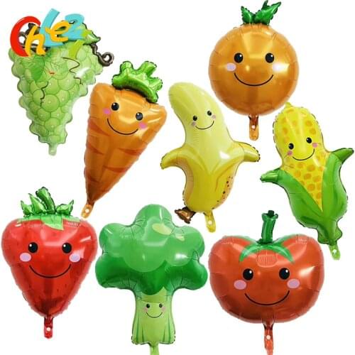 8pcs Fruits Vegetables Foil Balloons Hawaii Theme Party Ballons Banana Grapes broccoli Tomatoes Summer Party Birthday decoration