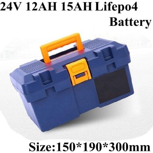Rechargeable 24V 12Ah/15Ah LiFepo4 Battery Pack with 20A BMS for Electric Moped Scooter Dirt Bike Mobility Scooter+2A Charger