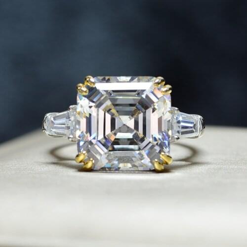 Asscher cut 5ct Diamond Topaz cz Ring 100% Original 925 sterling silver Engagement Wedding band Rings for Women Fine Jewelry