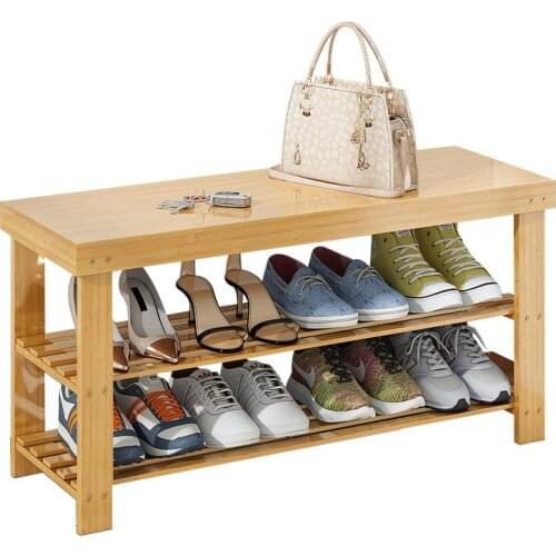 Bamboo change shoe bench Shoe cabinet simple solid wood door can sit storage stool European shoe rack