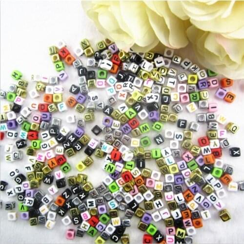 6 Colors Mixed Gold Silver White Black Alphabet Acrylic Cubic Loose Letter Beads For Jewelry Making 6x6mm 100pcs ZM-13