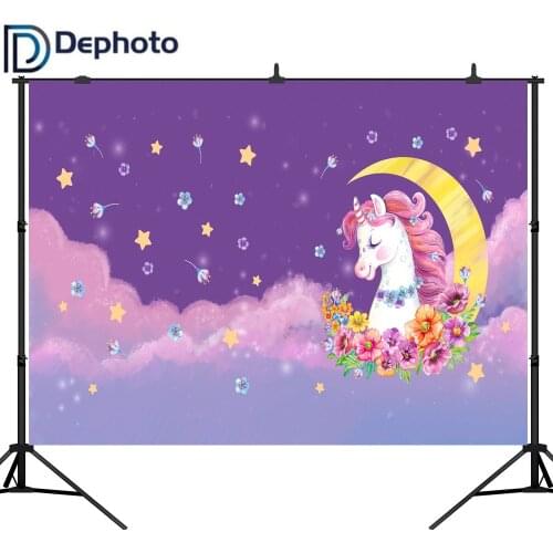 DePhoto Photography Backdrop Unicorn Party Star Moon Decor Birthday Baby Shower Photo Background Custom Backdrop Photo Studio