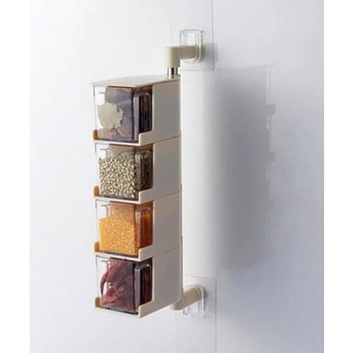 Home Kitchen Wall Mounted Seasoning Box Kitchen Tools Salt Organizer Condiment Cruet Storage Box With Spoon Organizer