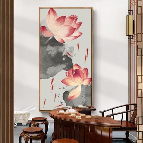 EECAMAIL DIY Full 5D Diamond Painting No Frame Vertical Version Lotus Diamond Embroidery Fish Hanging Painting Home Decoration